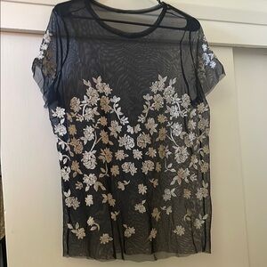 Sexy Sheer Black Floral Embroidered Top